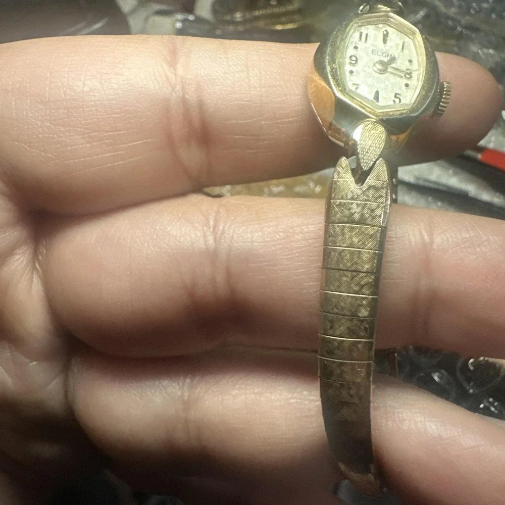 Working Vintage Elgin‎ Ladies Check-board Dial Watch 16mm Fit 6in